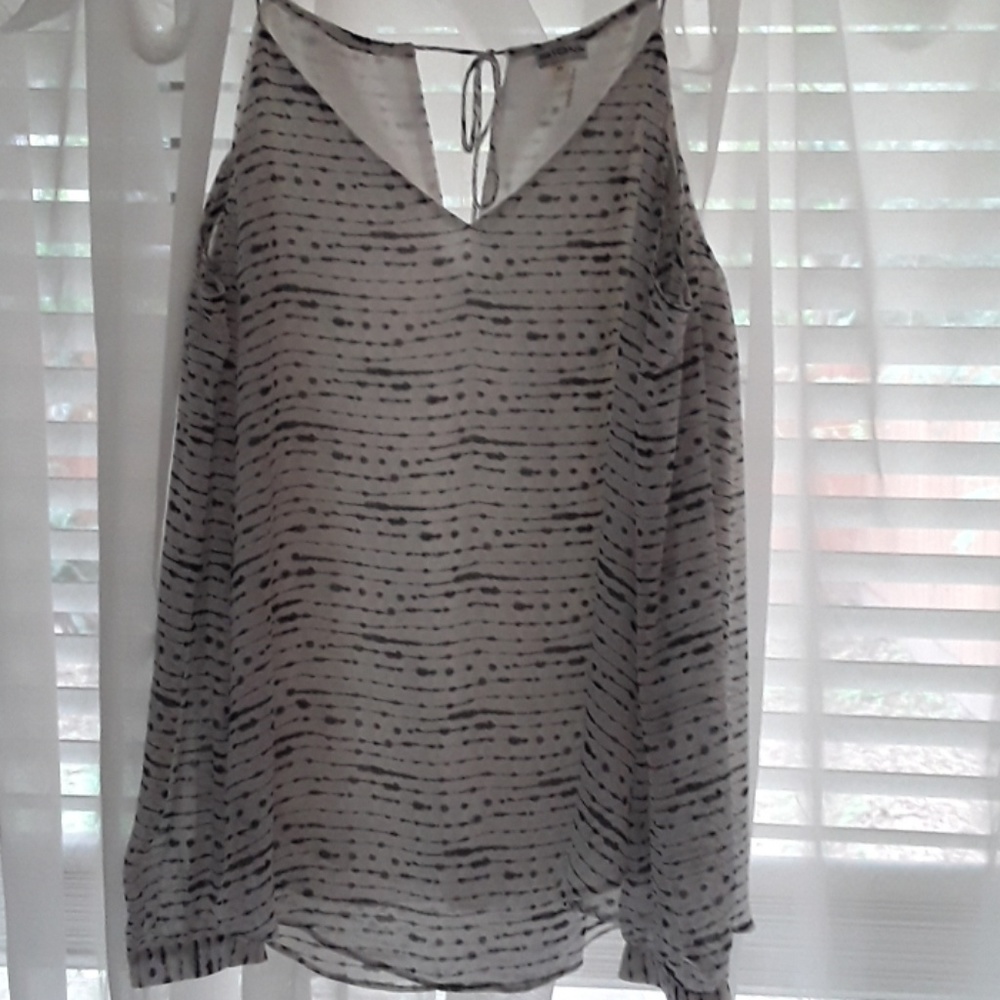Sioni sheer, lined, cold shoulder blouse
